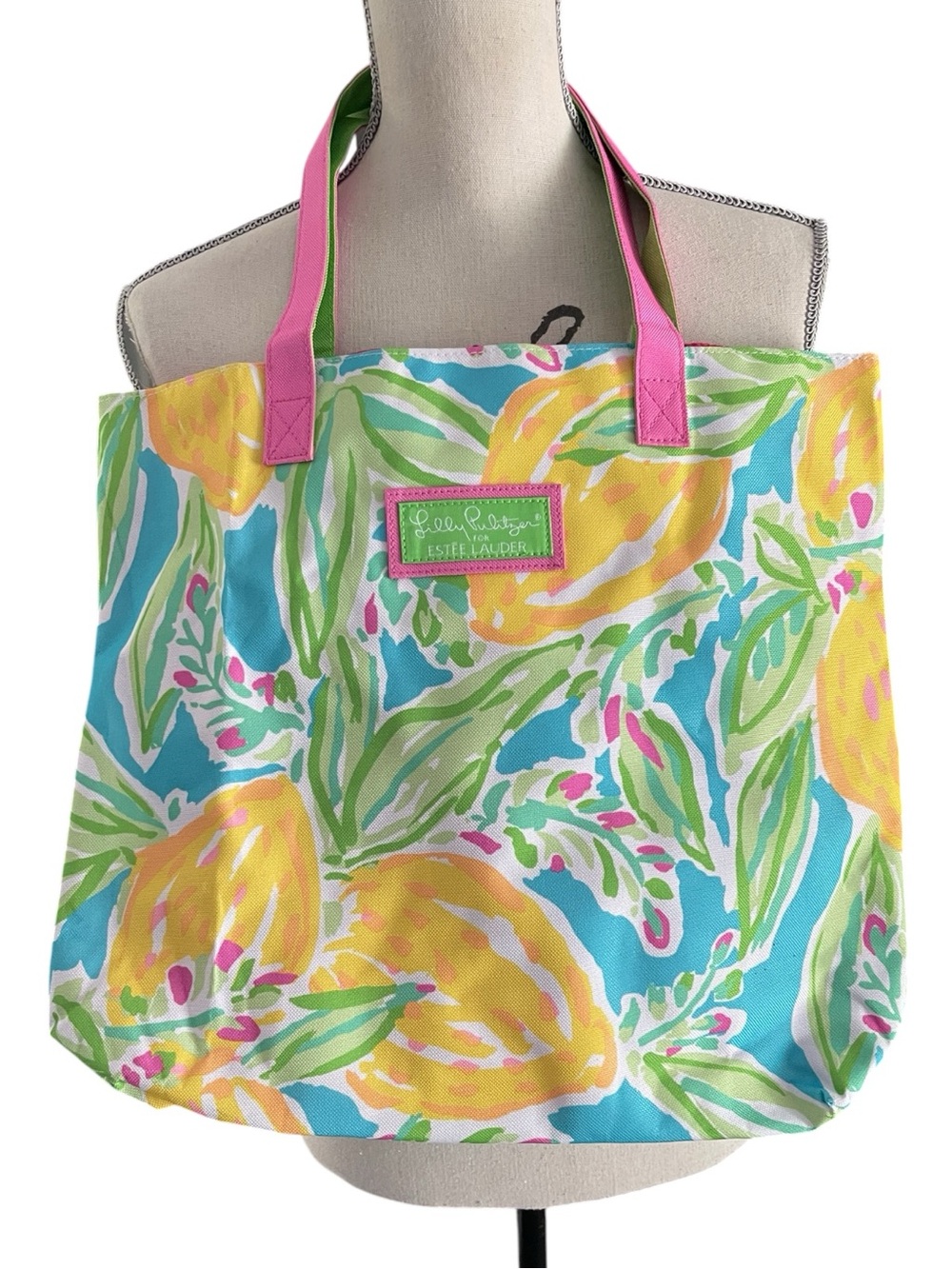 New Lilly Pulitzer x Estee Lauder Canvas Vibrant Lemon Tote Shoulder Bag